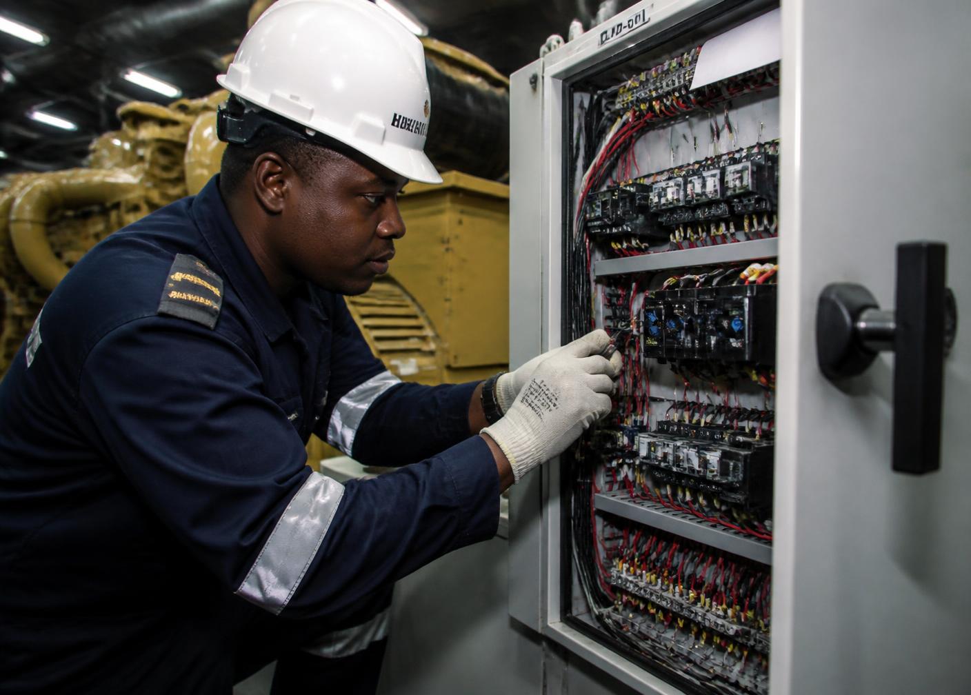 Técnico da JMAMU a intervir num quadro eléctrico de gerador